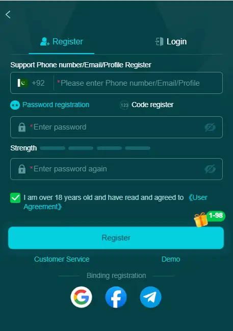 Registration page