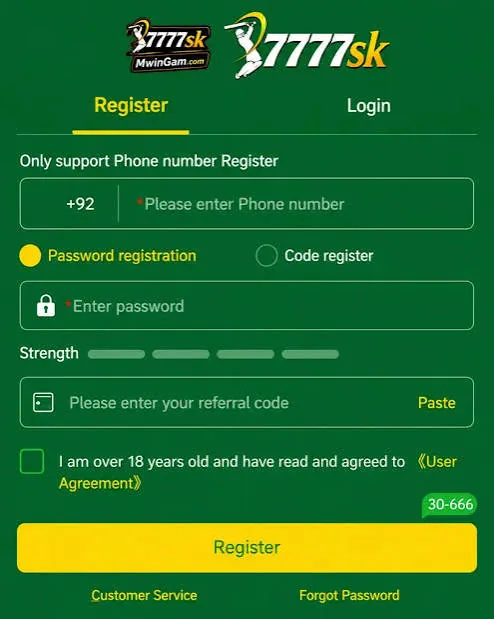 7777sk game registration screen